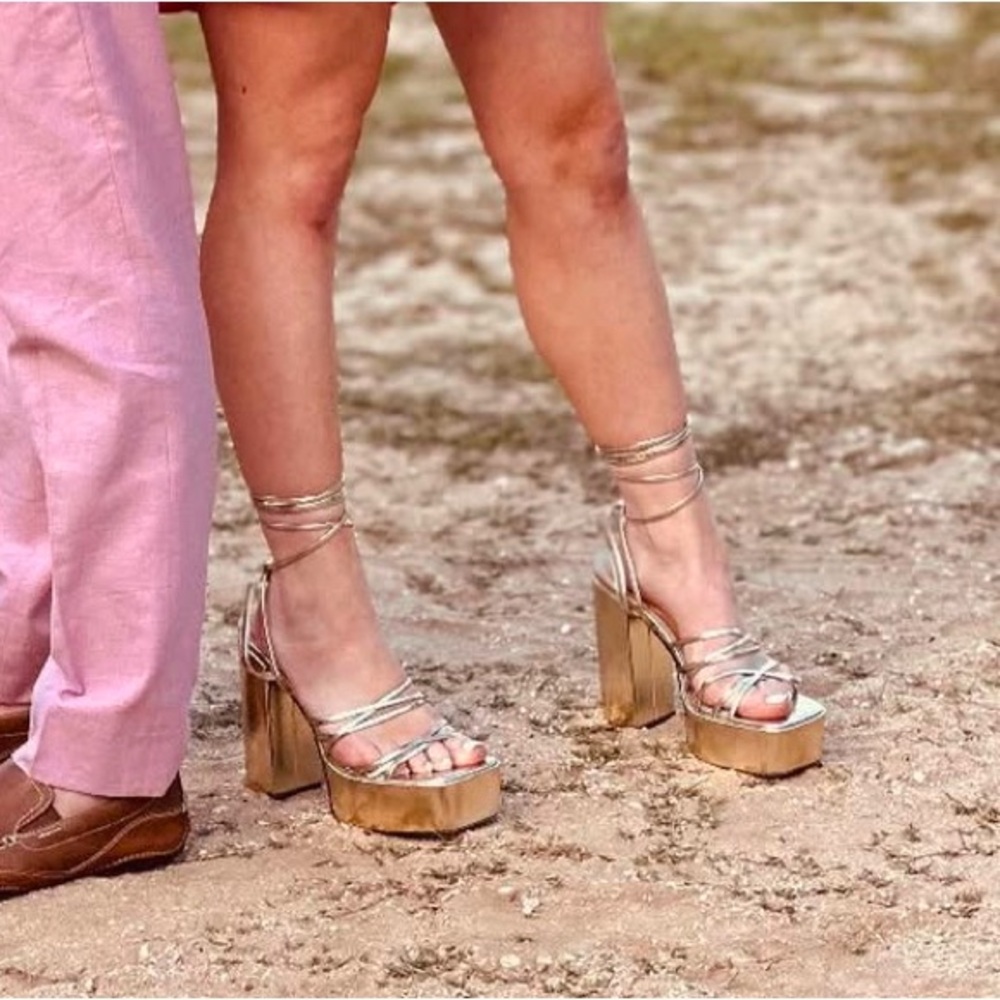 PLATFORM GOLDEN HEELS ANKLE STRAPS